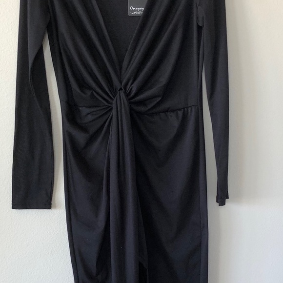 Onayaya Black Maxi Dress with Front Opening Sz Lg - Picture 7 of 7